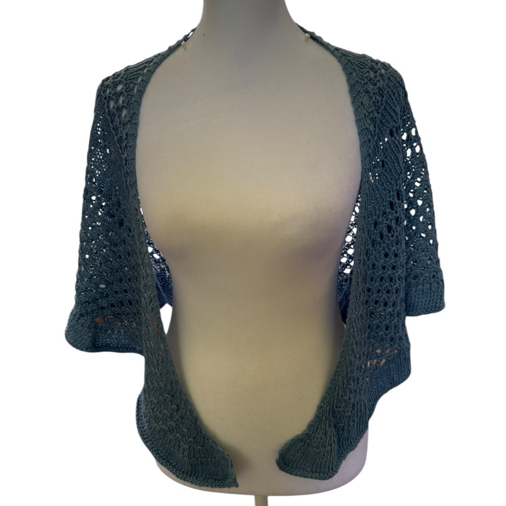 Women's Open handmade Crocheted Shawl in Blue EUC 52.5 l x 20” w